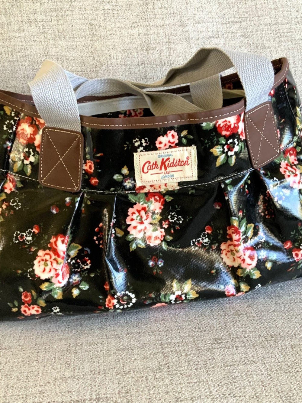 NEW! Cath Kidston Tote Floral Black Bag Canvas Straps